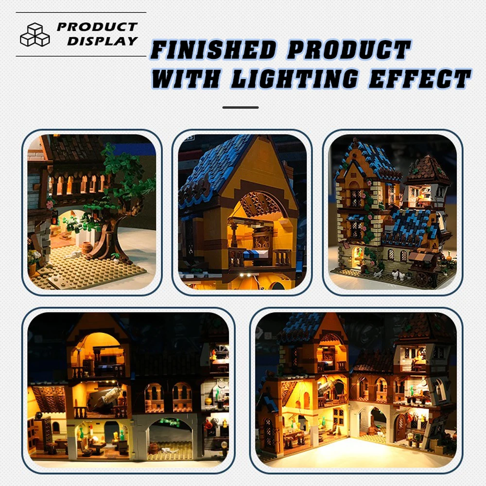 وحدات بناء الحانة في العصور الوسطى ، الهندسة المعمارية في العصور الوسطى ، نموذج تجميع المنزل ، طوب المدينة مع الأضواء ، ألعاب للأطفال ، هدية