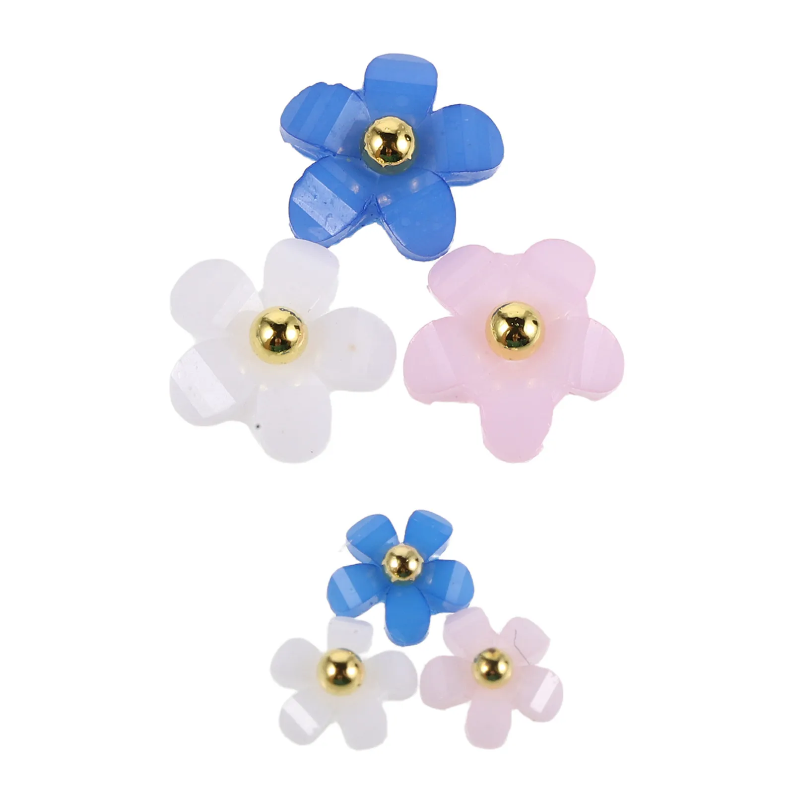 6 Bags Resin Nail Accessories 3D Five-Petal Flower Charms Gold Silver Beads Mini Floral Embellishments Nail Art Decorative