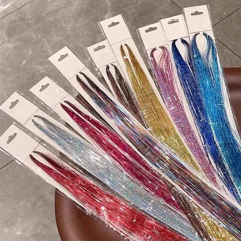 

12pcs Synthetic Sparkle Hair Tinsel for Women Rainbow Colored Strands Girls Headwear Hairbinge Hair Laser Hair Extensions Decor