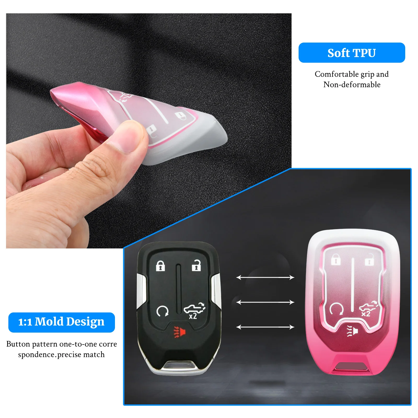 Gradient Car Remote Key Fob Shell Case Cover Fit for GMC Sierra Chevrolet Silverado 1500 2500 3500HD Chevy Keyless view 3
