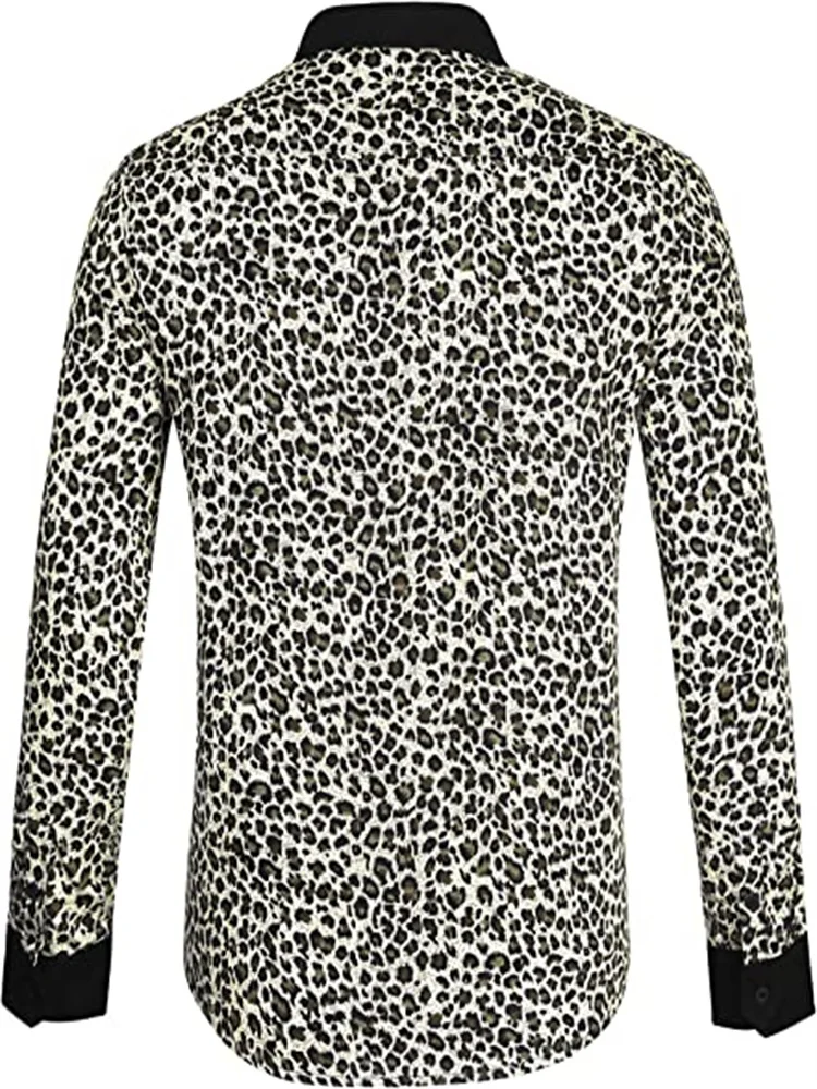 2023 Fashion Nieuwe Mannen Retro Luipaard Print Animal Print Button Lange Mouw Casual Shirt S-6XL Size Zwart Wit Luipaard print