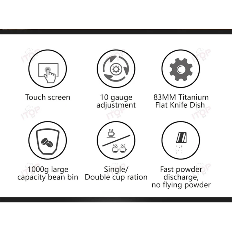 ITOP CGK83 elektryczny młynek do kawy 3 biegi o zmiennej prędkości szlifowania komercyjny ekspres młynek do ziaren 83MM tytanowy nóż płaski