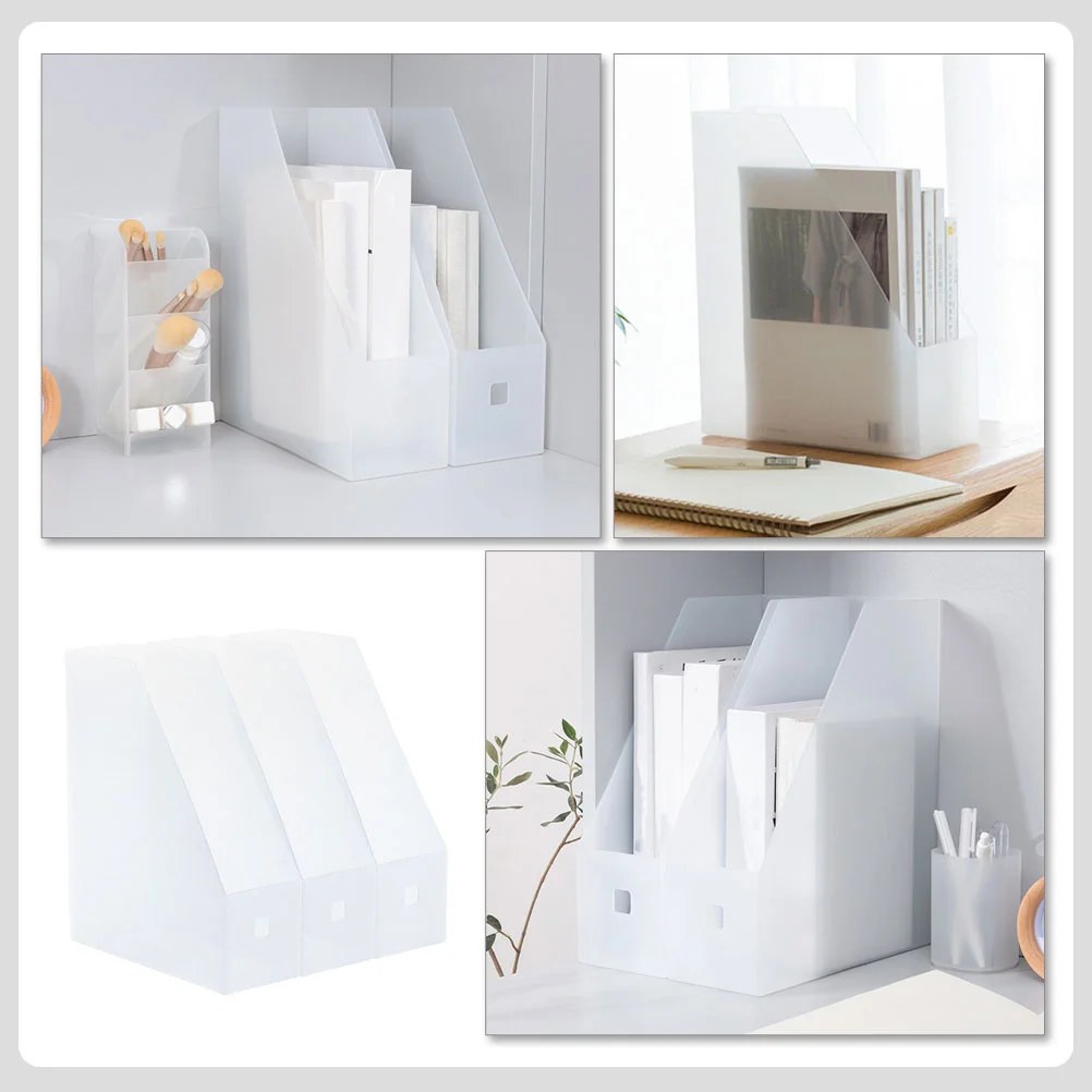 3 Pcs File Rack Storage Box Office Bookshelf Desktop Plastic Cardboard Magazine Holder Organizer