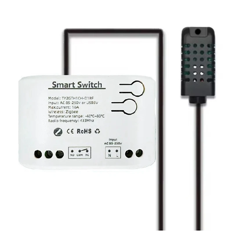 A16Q-Tuya Zigbee 1 Gang Smart Switch With Temperature Humidity Sensor,Tuya Smart Life APP,Passive Dry Contact Relay