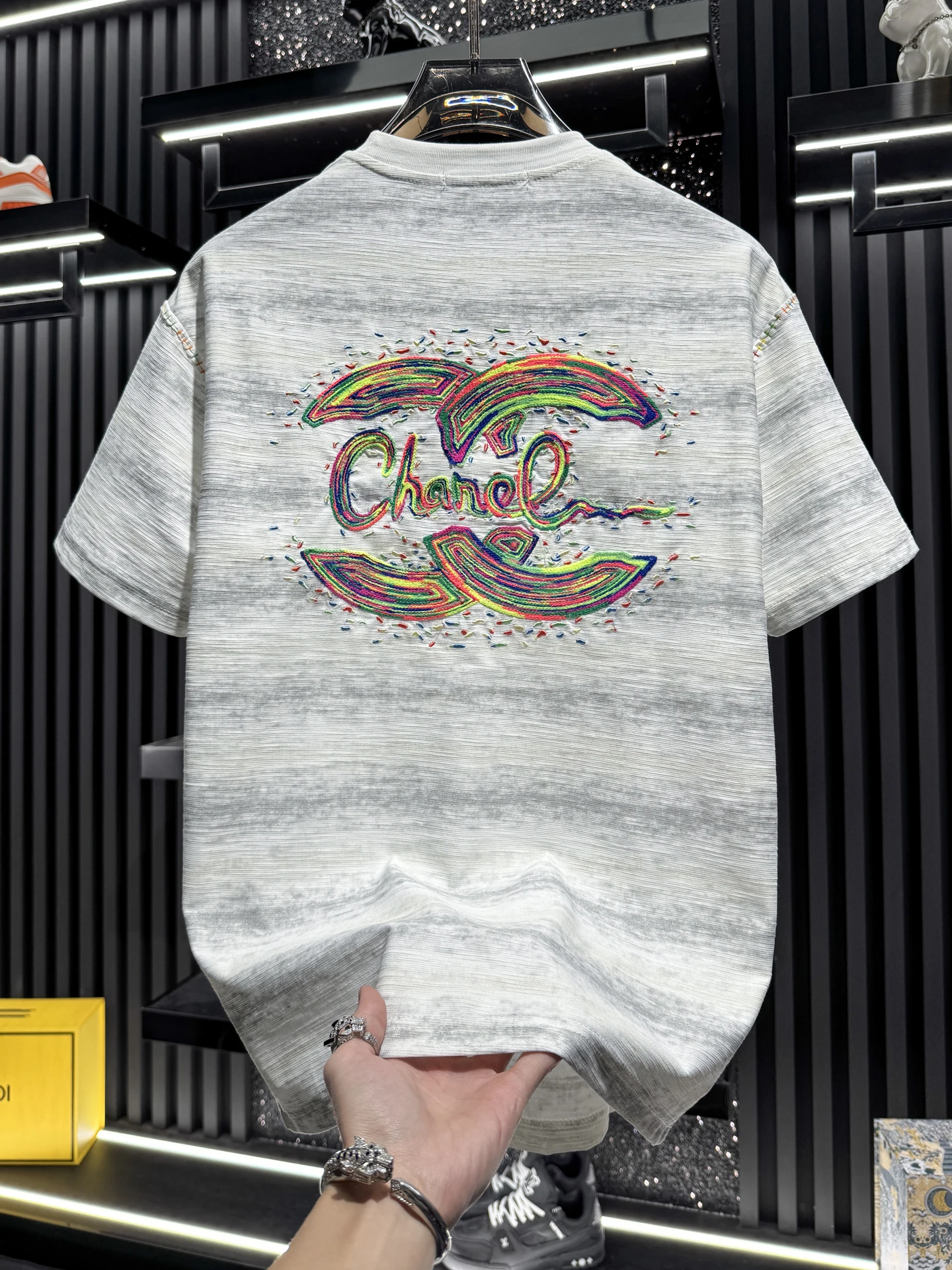 

Men's High-End Embroidered Tie-Dye ort Sve T-irt Breathable Luxury Summer Trendy Brand Cotton Polyester Blend Top