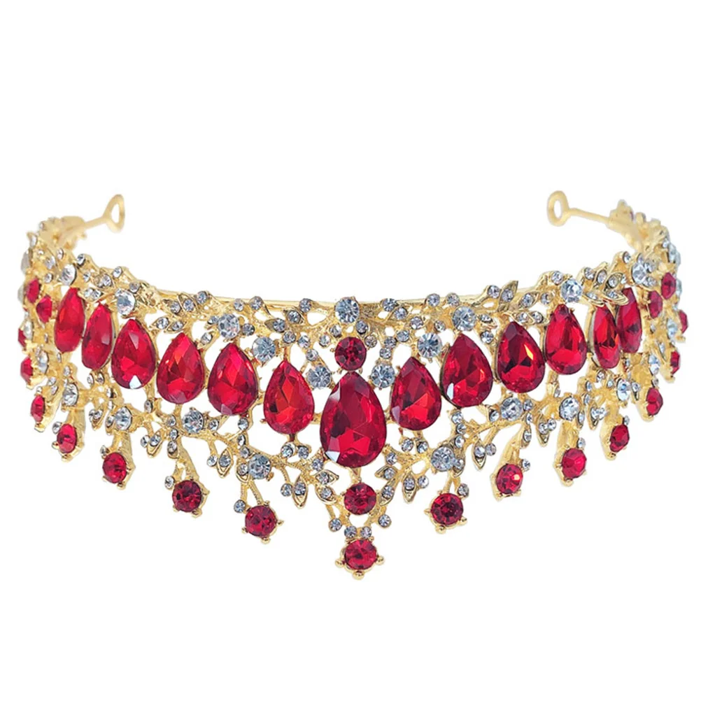 

Rhinestone Crown Hair Accessories Red Elegant Wedding Headdress Bride Headwear Party Prom Decor Fashion Crown For Bride