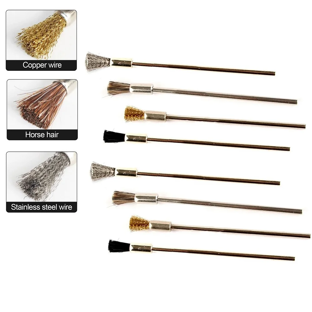 Spazzola per ruote in filo di acciaio da 8 pezzi Mini spazzola in ottone strumento rotante per mola per lucidatura per trapano accessori per strumenti per la pulizia della ruggine domestica