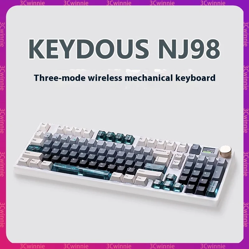 Keydous Nj98 Mechanical Keyboard Bluetooth Wireless 2.4g Rgb Backlight Three Mode Hot Swap 98 Keys Pc Gamer Office Accessories