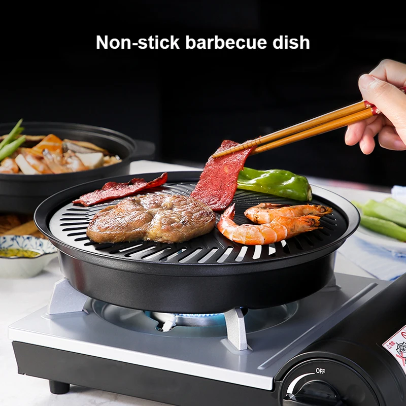 Korean Non-stick Barbecue Tray Outdoor Cassette Oven Grill Pan Round Portable Smokeless BBQ Tool for Outdoor Camping bbq