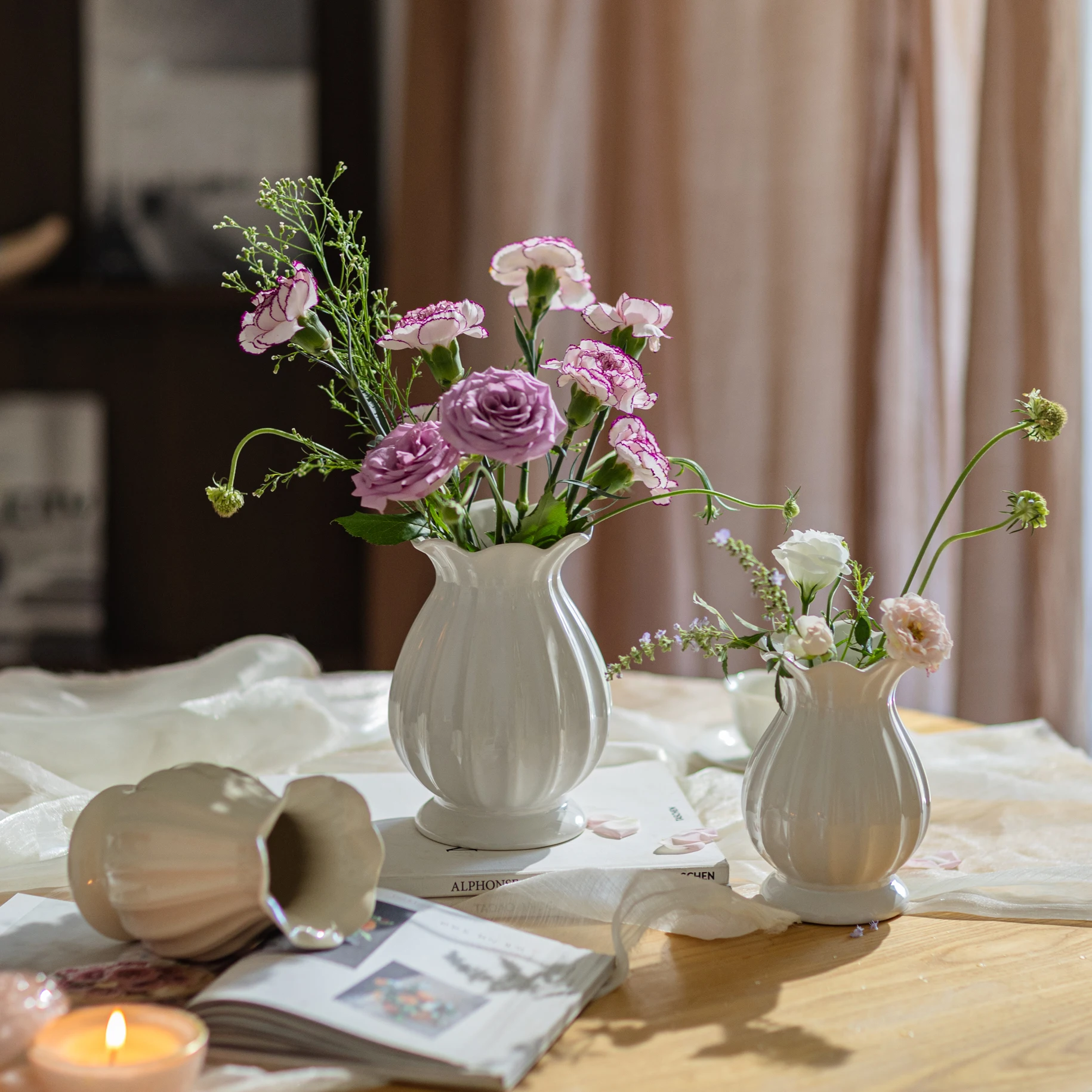 

Cream Style French Ceramic Vase Ornaments White Simple Light Luxury High-end Living Room Tabletop Flower Arrangement Decoration