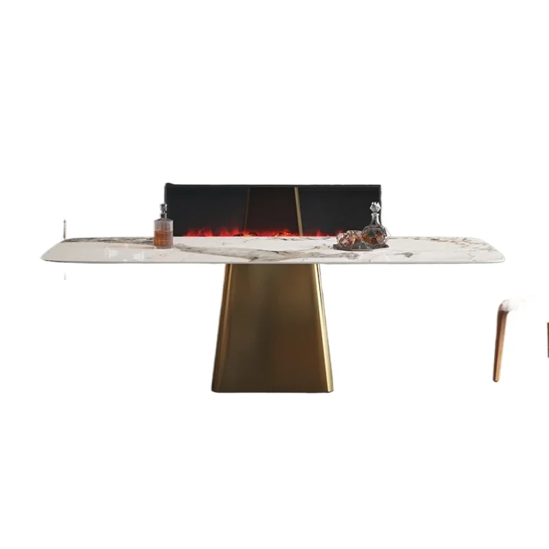 light luxury small apartment modern simple stainless steel high-end bright Italian rectangular dining table
