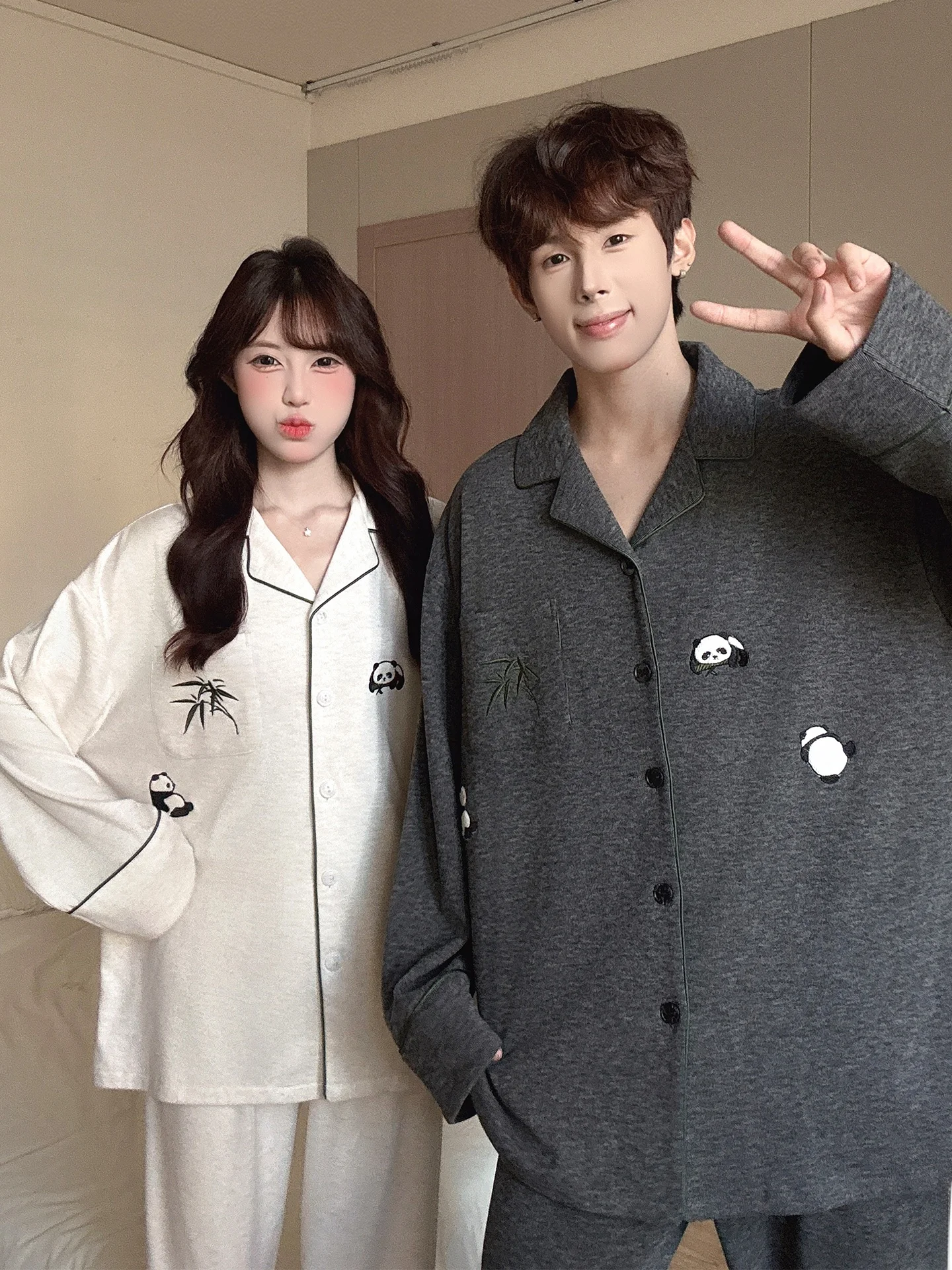 panda-couples-cashmere-sleepwear-long-sleeve-fleece-lined-home-clothes-men's-flannel-set-autumn-winter-warm-soft-cotton-pajamas