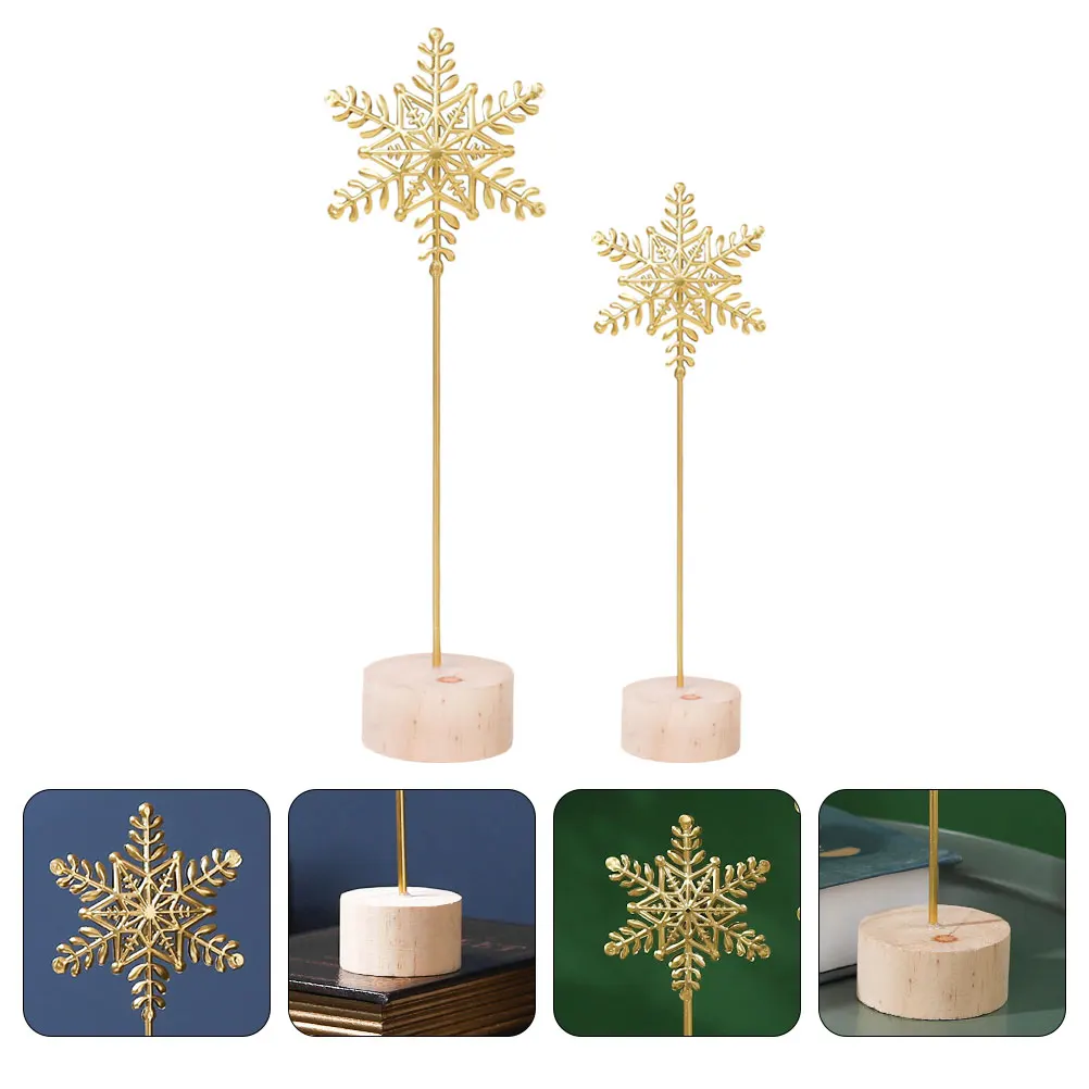

2 Pcs Ornament Snowflake Artificial Christmas Desktop Decor Gift Iron Golden Xmas Home