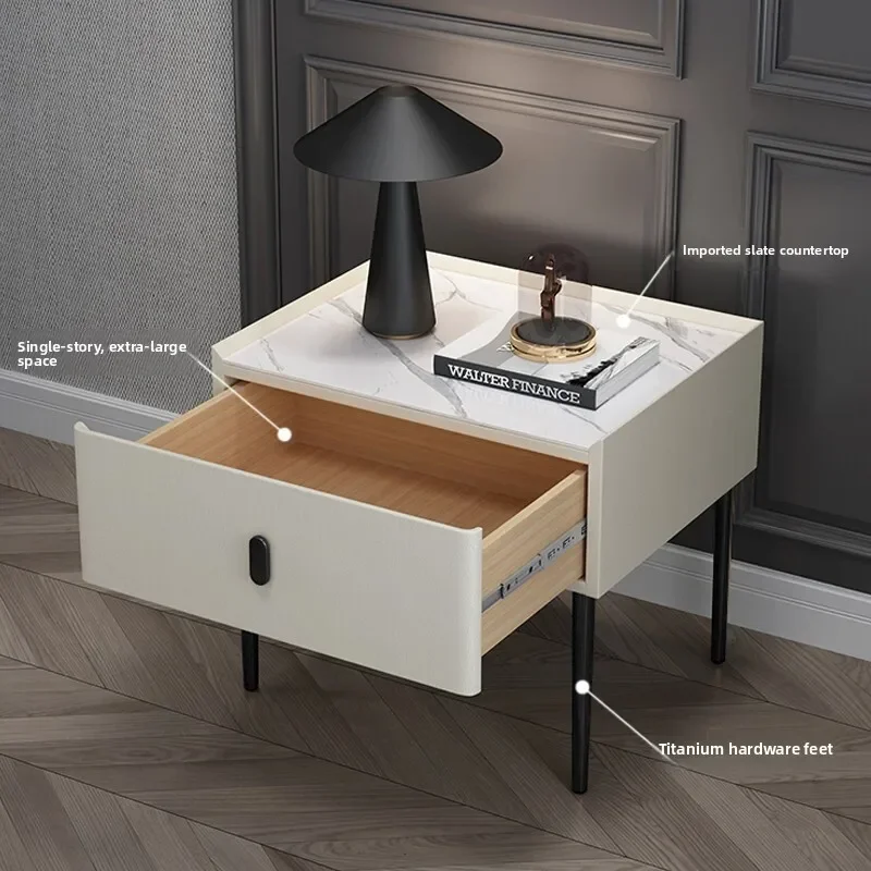 Stable Single layer solid wood bedside table Modern simplicity High sense Internet celebrity leather  Slate sturdy and durable