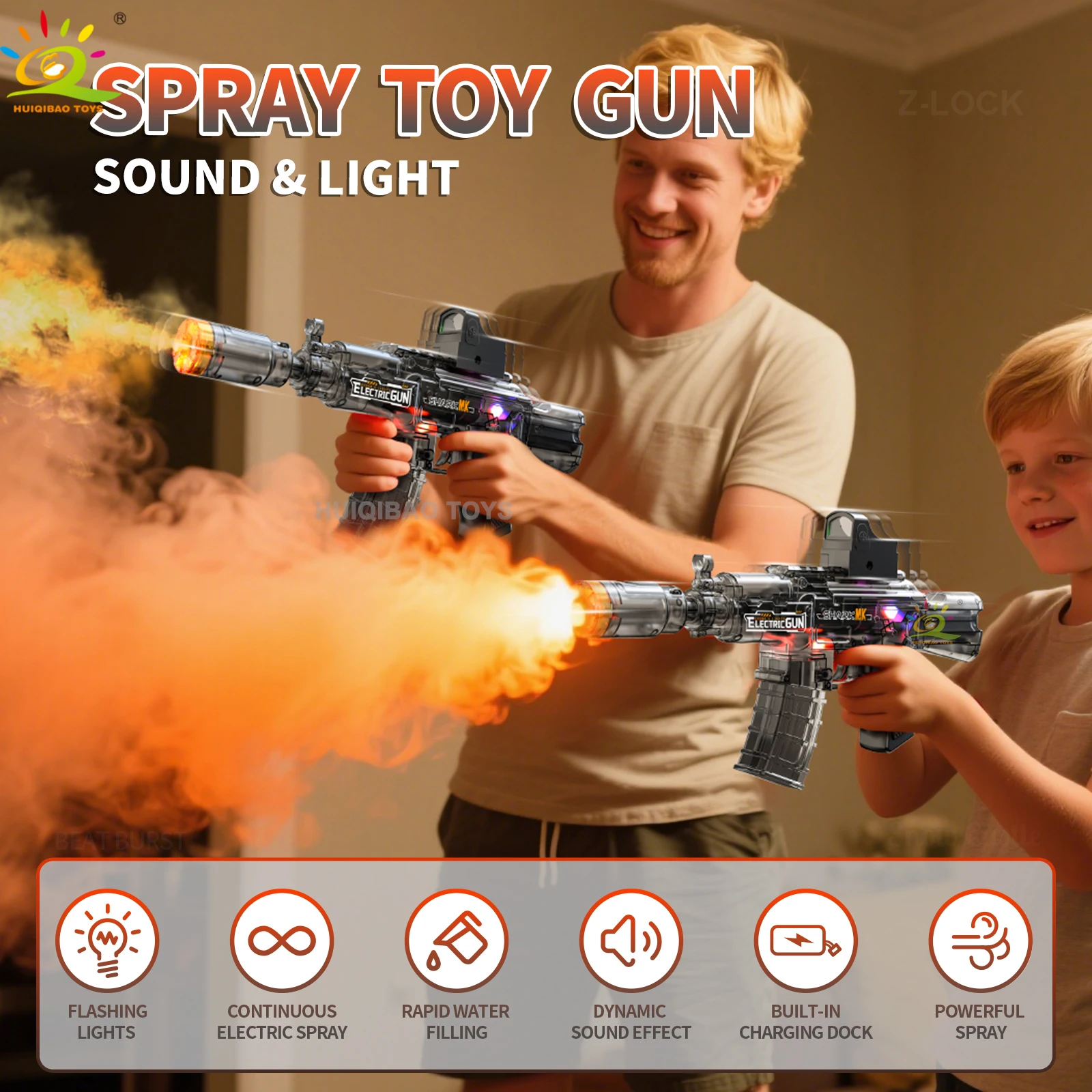 Ak spray elétrico interativo som e luz arma de brinquedo led luz vibração arma submetralhadora brinquedo do menino presente aniversário