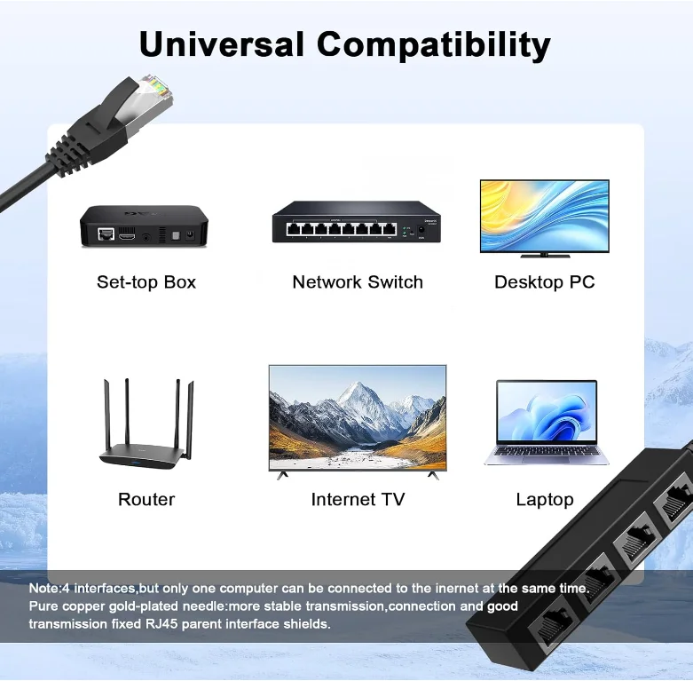 10 قطعة كابل محول سوبر Cat5 RJ45 1 ذكر 4 × أنثى LAN الفاصل لمحولات الفيديو Cat5e Cat6 Cat7 إيثرنت Socke