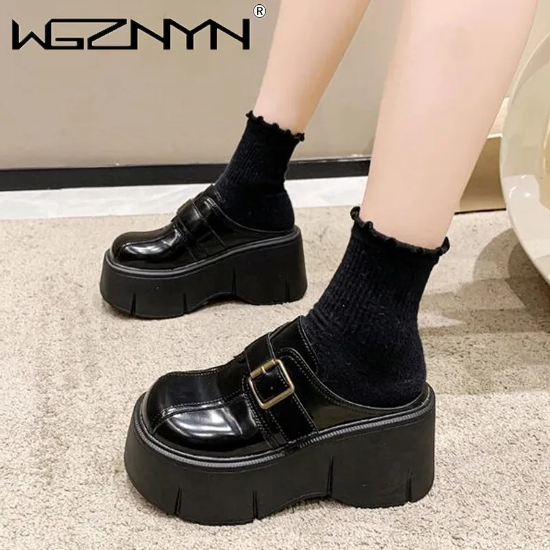 Winter Height Increasing Ladies 8cm Pu Leather Pumps Fashion Platform Wedge White Slippers New Women Slip on Casual Females Shoe