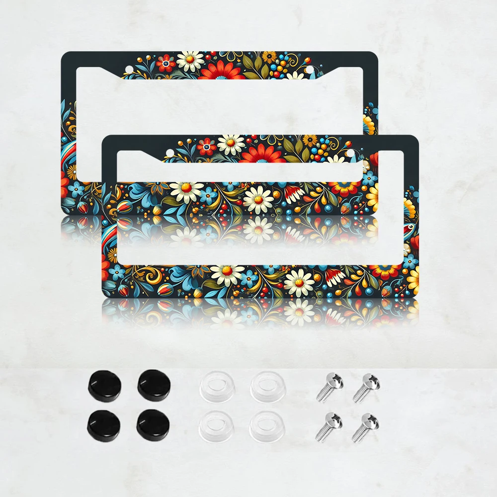 

2PC Bright Autumn Lawn Aluminum License Plate Frame - US Standard Size, Decorative Car License Plate Bracket, 2 Holes