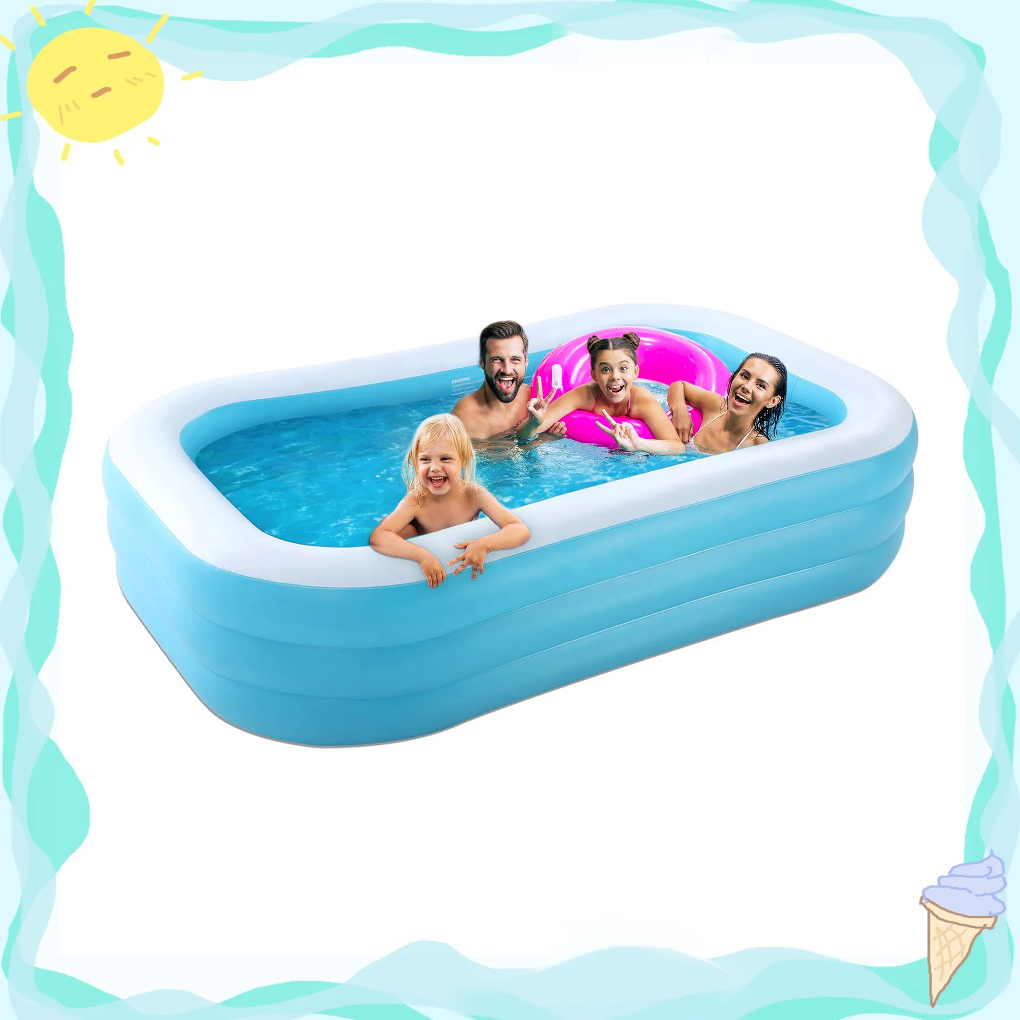 Inflatable Swimming Pool, Inflatable Pool Full-Sized Blow Up Pool Easy Set in Outdoor Backyard