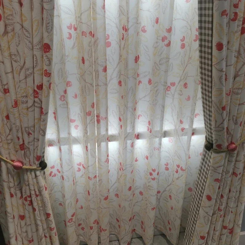 French Modern Minimalist Romance Curtain for Living Room Bedroom Dining Room Plant and Flower Curtain Printed Semi Opaque Window