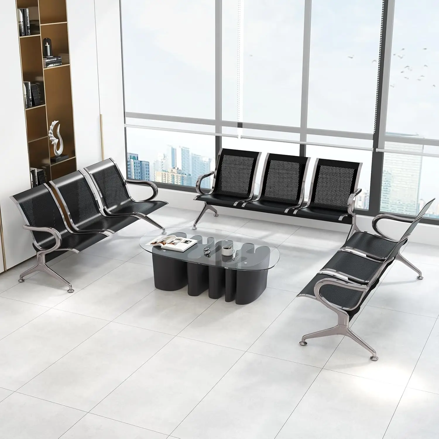 Kinfant 3-Seat Waiting Room Chairs Set - Office Guest Reception Seat Bench With Arms For Airport, Hospital, Bank, Salon,