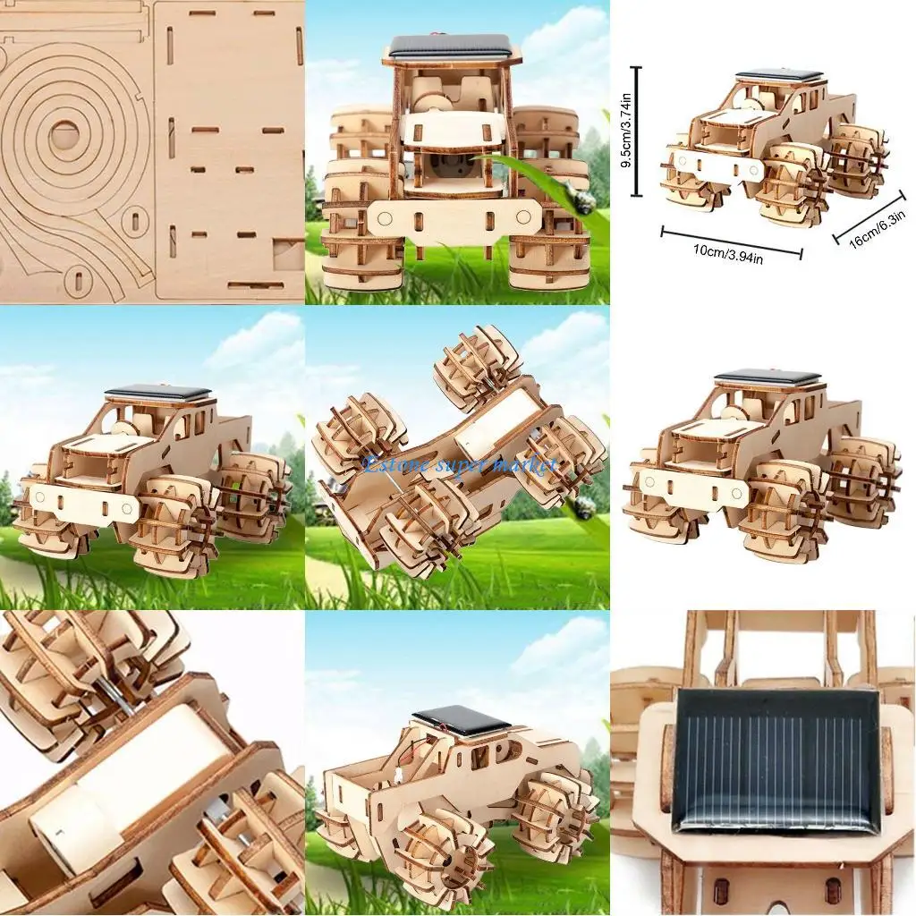 

090B STEM Car Maze Toy Solar Power Wooden Car DIY Mechanical Toy Child Learning Toy