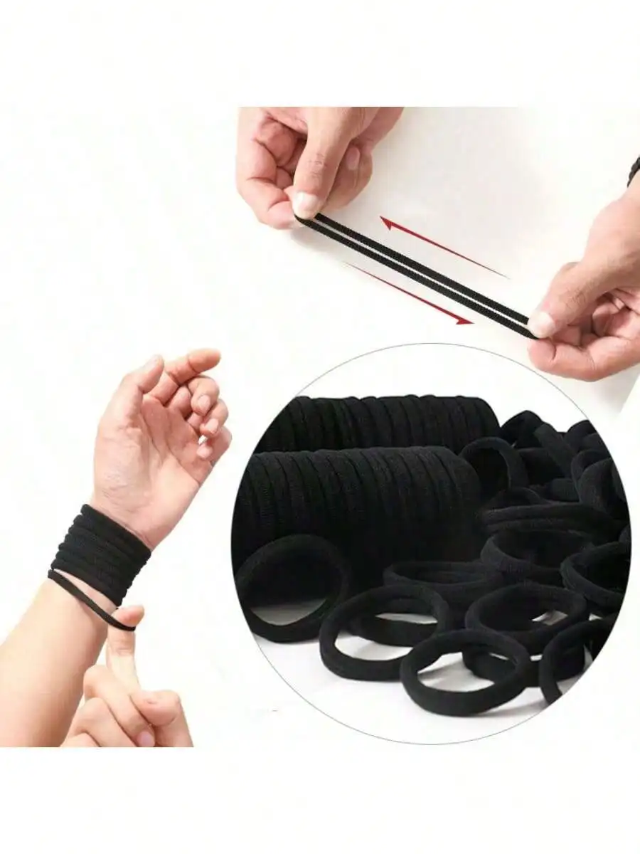 

20pcs Black Elastic Headband, High Elasticity Seamless Ponytail Fixator, Rubber Band, Suitable For Thick Hair - Perfect For Wome