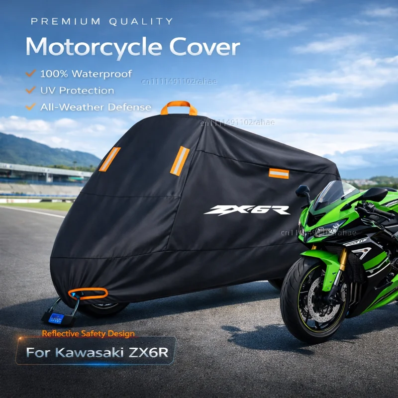 

For Kawasaki ZX-6R Motorcycle Cover Waterproof Thickened Polyester Tarpaulin UV Protective Outdoor Rain Dust Sun Scooter Cover