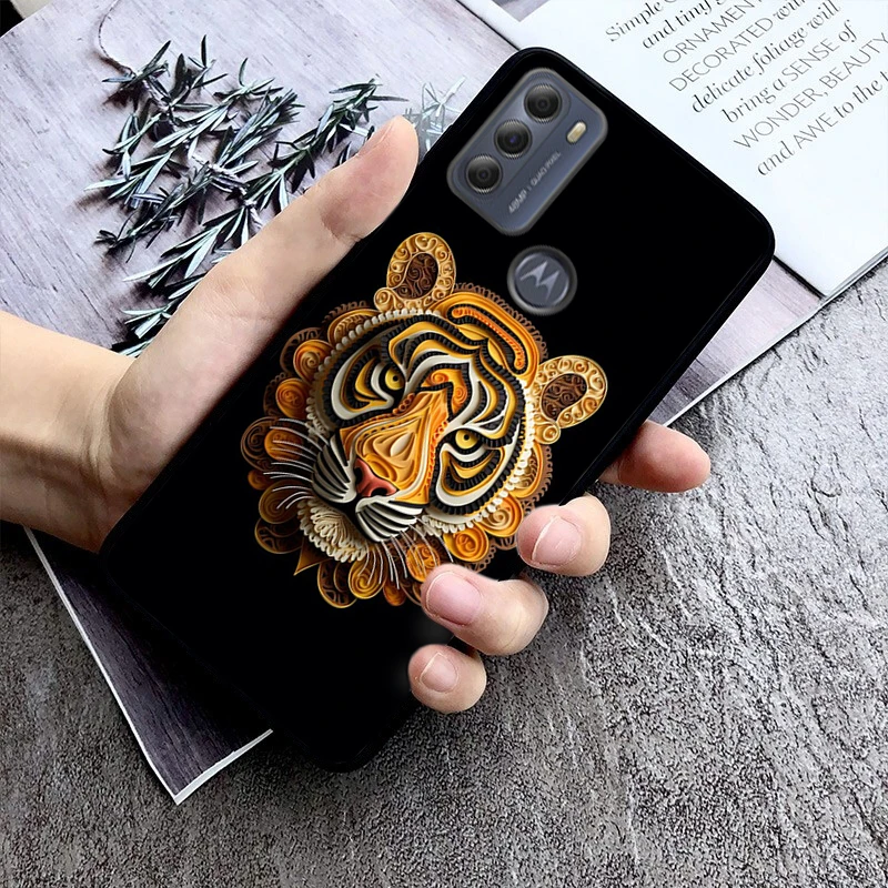 Animal Tiger Paper Quilling Phone Case For Moto E32 E32S E20 E40 E7 Plus Edge 40 30 Ultra Neo 20 lite G13 G9Plus GPure GStylus