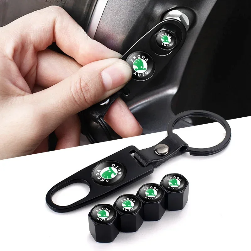 

Auto Styling Car Wheel Tire Valve Stem Caps Keychain For Skoda Fabia Superb Yeti Octavia Rapid Kodiaq Mk3 A4 A6 A7 Accessories