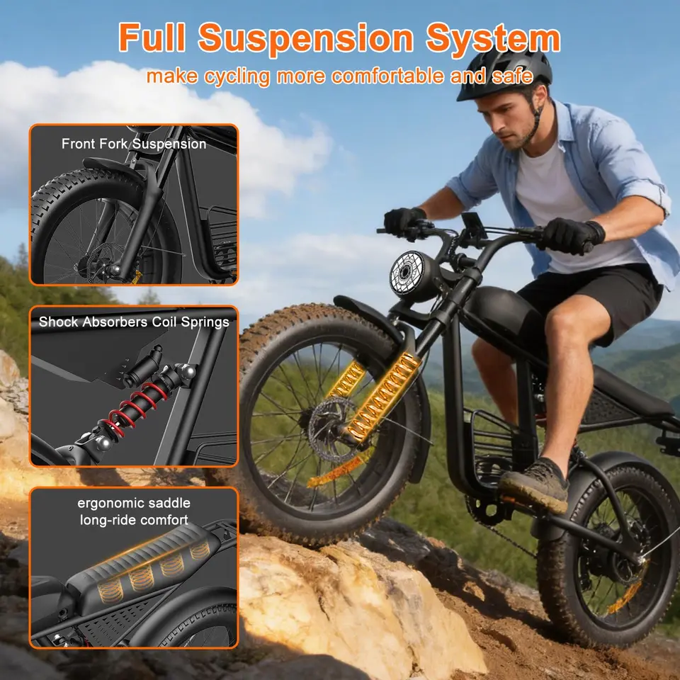 FLIWIN 1000W Peak Electric Bike for Adults - 30MPH Commuter & Off-Road E-Bike, 20" Fat Tire with Removable 48V 15Ah Battery, 7-Speed,UL 2849 image 4