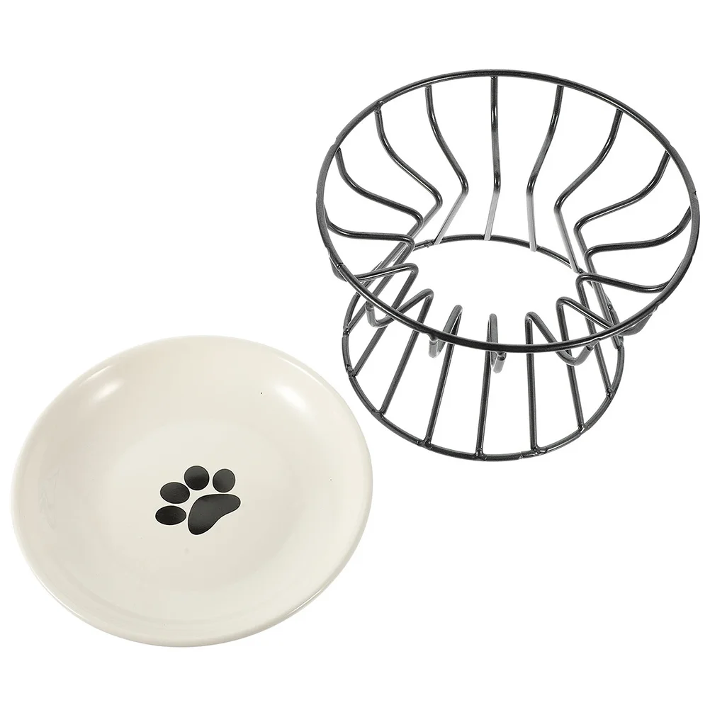 

Elevated Cat Bowl with Iron Rack Non-Slip Ceramic Pet Feeding Bowl for Cats Dogs Safe Reusable Daily Use Lovely Design
