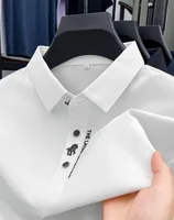 POLO de manga corta para hombre, camiseta transpirable de seda de alta calidad, top con solapa, camiseta informal estampada de marca de lujo ligera, 2024