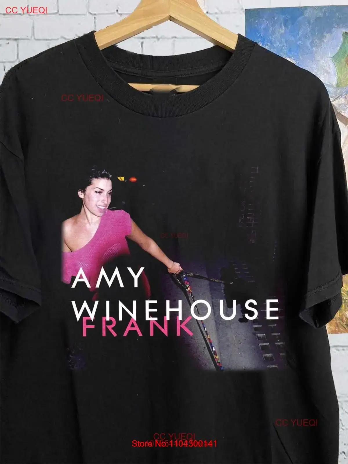 تي شيرت Amy Winehouse Frank Font قطن أسود بأكمام طويلة أو قصيرة