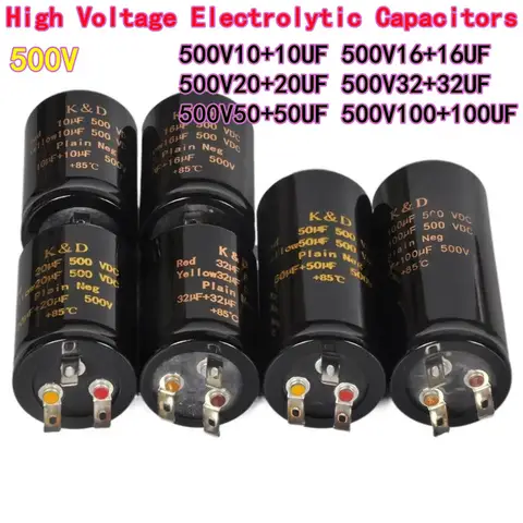500V High Voltage Electrolytic Capacitor 10UF/16UF/20UF/32UF/50UF/100+100UF, +85°C 500V10+10UF 500V20+20UF 500V50+50UF 32+32UF