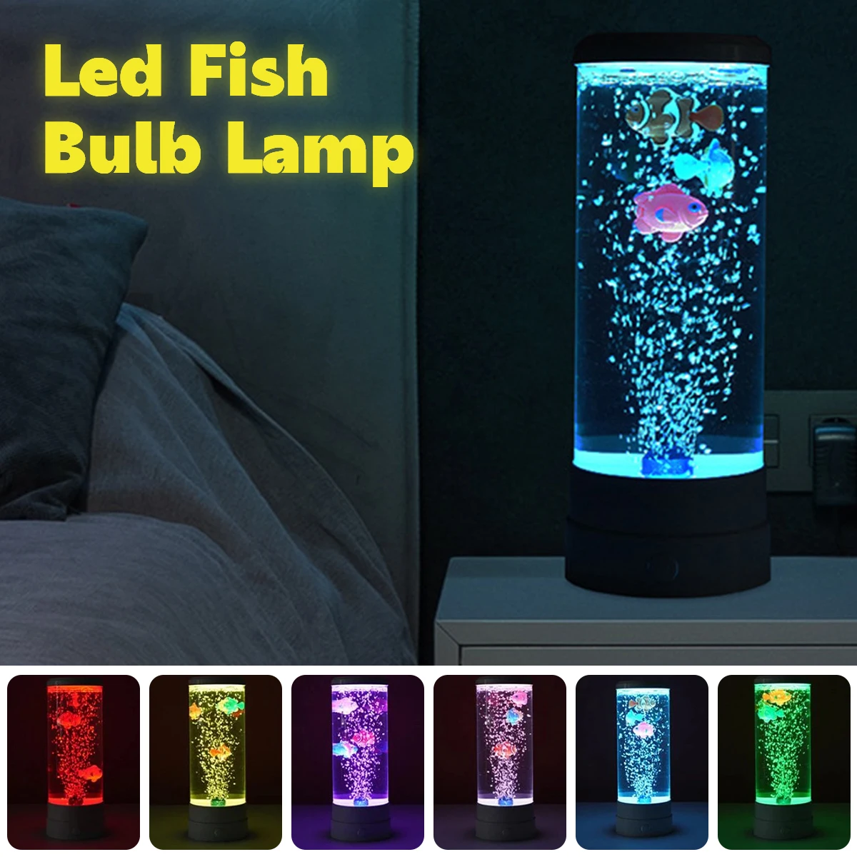 LED Fish Lamp Kit Multi-Color Changing Aquarium Tank Night Light Decorative Simulated Fish Bubble Table Lamp Desk Decoration