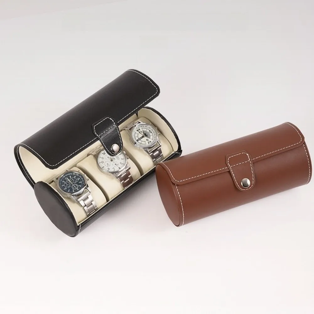

Коробка для хранения часов из искусственной кожи, съемные подушки, твердый строительный держатель для рулона часов, 3-сетка, цилиндр, витрина для часов