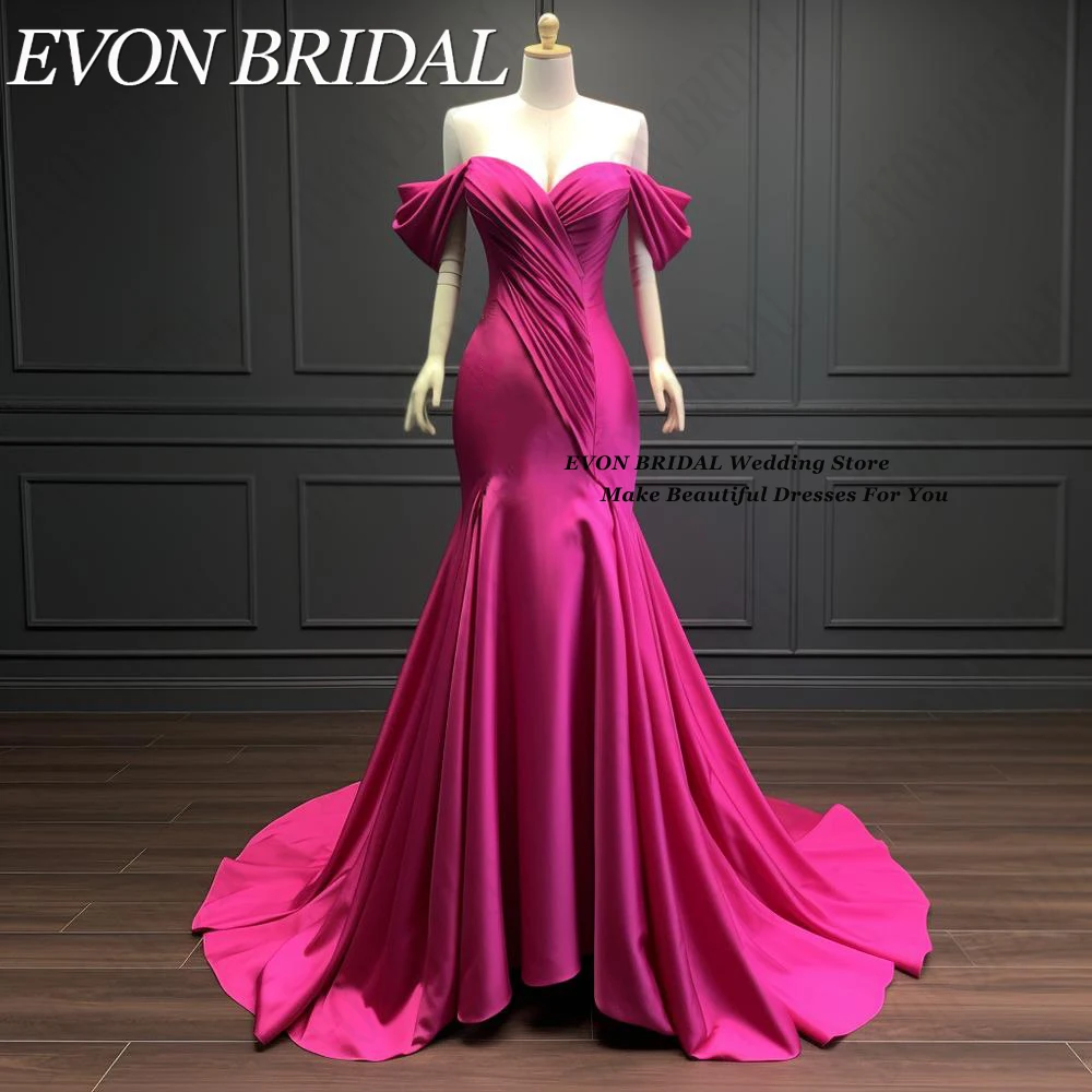 EVON BRIDAL Fuschia Backless Prom Gowns Mermaid 2024 Women Formal Evening Dresses Off Shoulder Floor-Length vestidos de noche