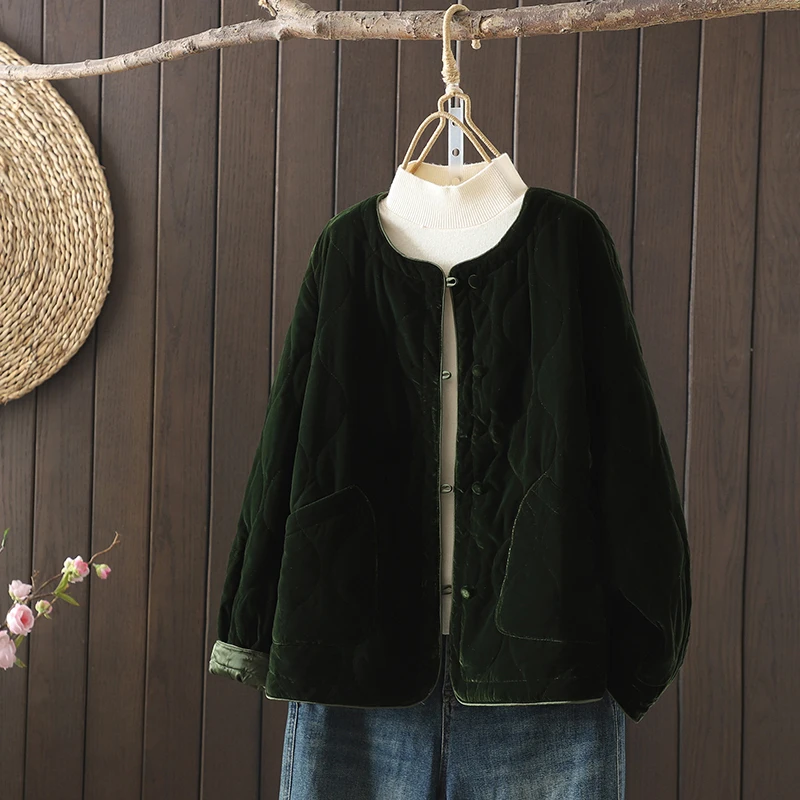 

Women's Casual Cotton Jaet round Ne Thiened Winter Coat Retro Sle Commute Friendly Loose Fit Long Sve Color