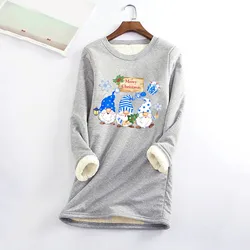 Plus Size Women's Clothing Korean Fashion Christmas Jumper Halloween Soft Warm Hoodies Gnome Print Hoodless Sweatshirt 2024