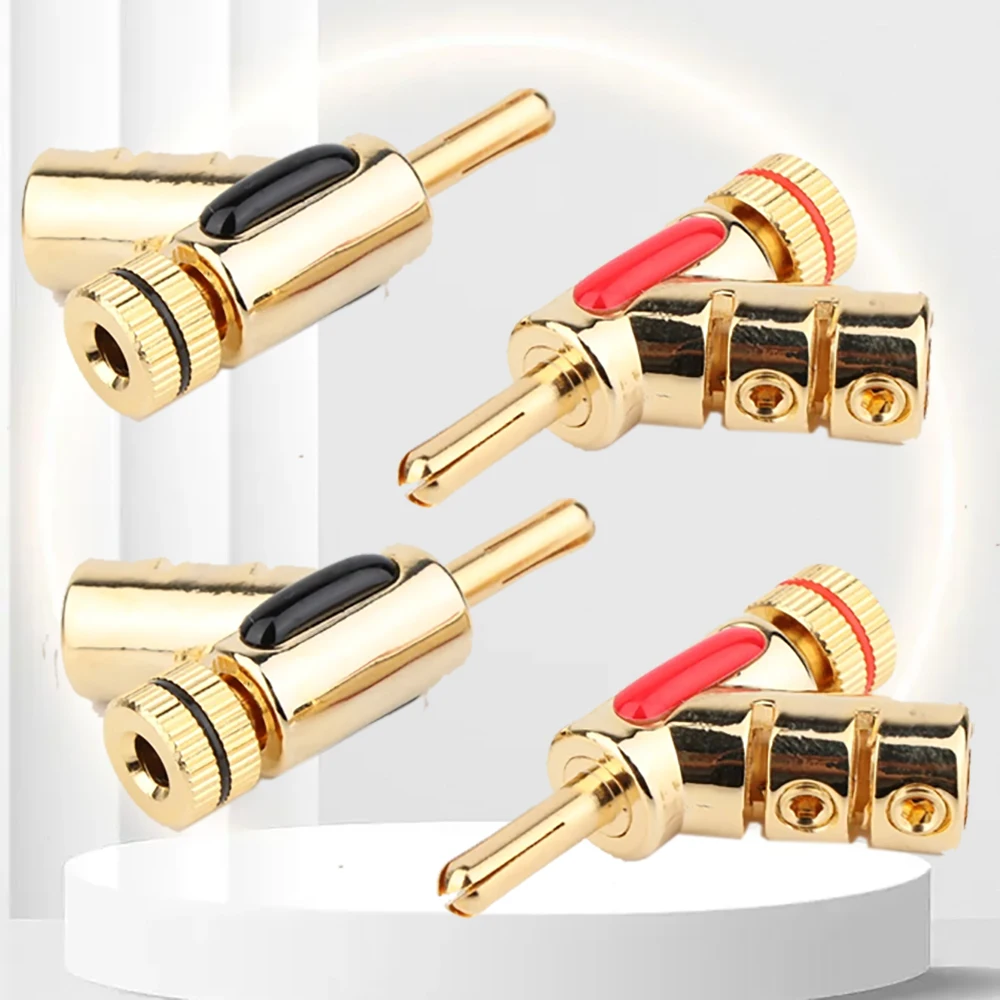 4pcs/8PCS Hifi Audio Gold Plated Lock Speaker Cable 45degree Screw Locked Plug Hi-end Self Locking Banana Connector Plug
