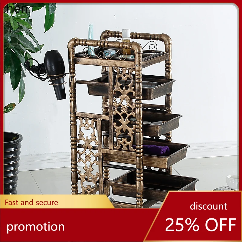 HT retro trolley hair salon barber rack barber shop perm and dye trolley tool cabinet