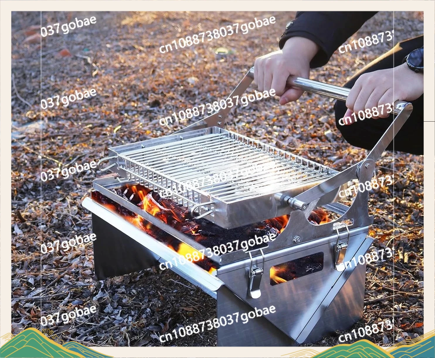 Removable Flip Grill Household Charcoal Grill Outdoor Rotating Mesh Grill