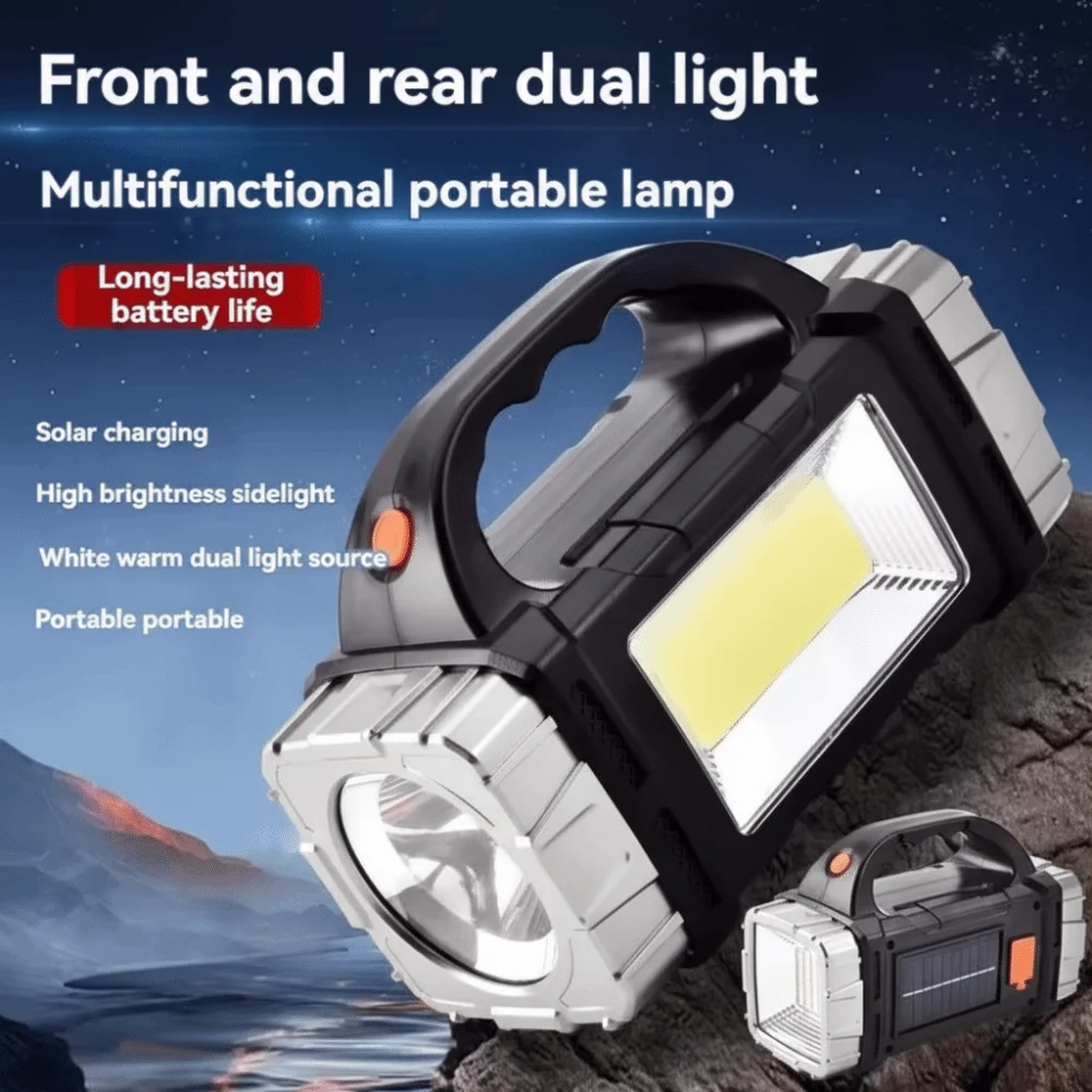 

Strong Waterproof Camping Flashlight Solar Charging Rechargeable Handheld Spotlight LED Handheld Portable Mine Light Hiking