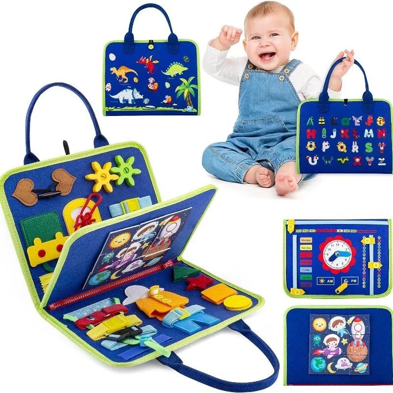 Busy Board Montessori Toy Kids Sensory Preschool Learning Educational Tools Lacing Up Suitcase Children Travel Activities Skills