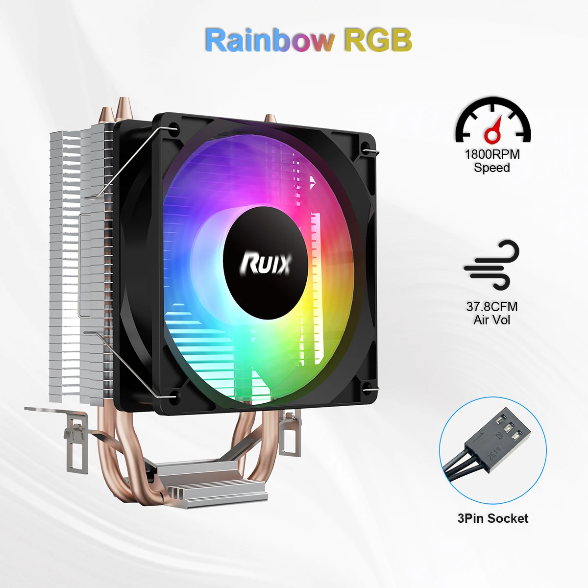 Ruix X2000 空気 CPU クーラー 2 ヒートパイプラジエーター冷却 RainbowRGB 3PIN ファン静音 Ventilador インテル 115X 1200 1700 AM4 AM5 AMD