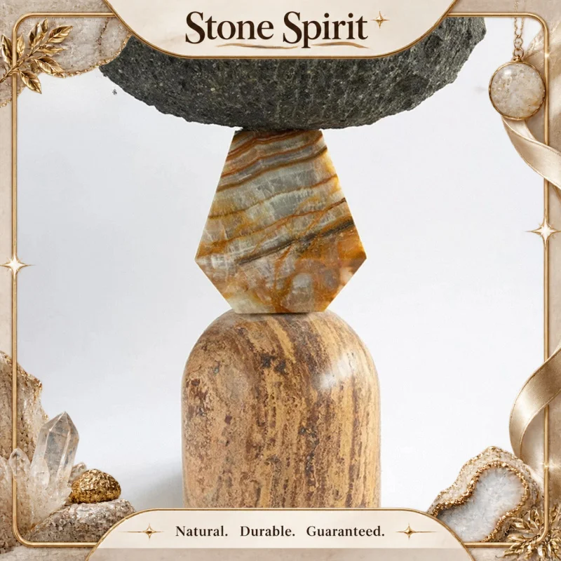 【Natural】American Country Retro Round Marble Travertine Art Side Table Balcony Small Coffee Table