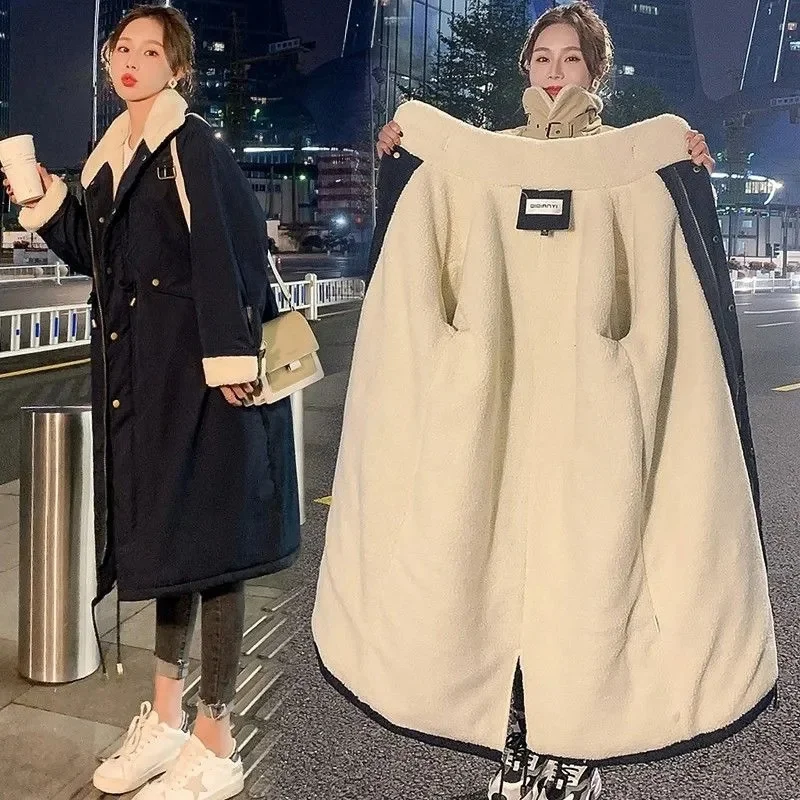 Pregnant Women Cotton Coat 2023 Winter New Coat Medium length 200kg Loose plush Thickened Lamb Hair Late Pregnancy Cotton Jacket