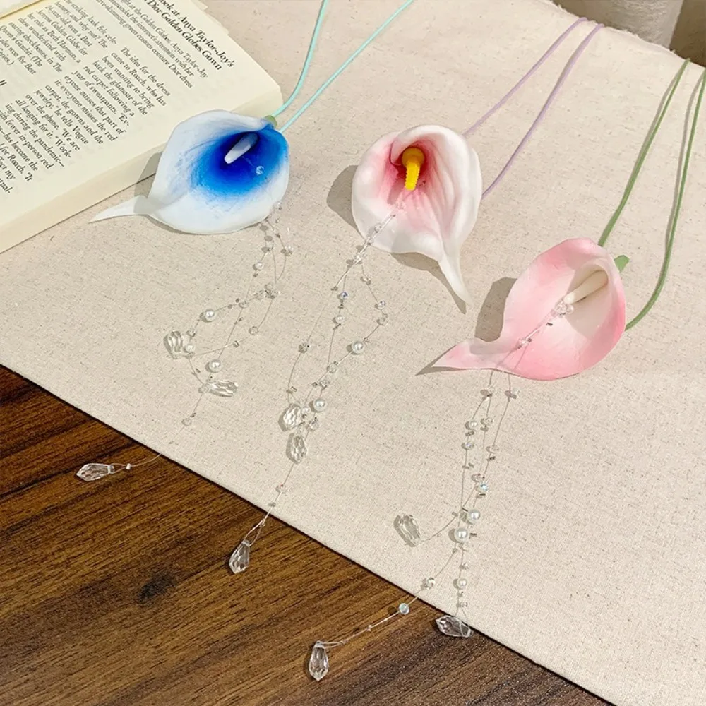 Exaggerated Calla Lily Beaded Pendant Vintage Elegant Tassel Wax Rope Pendant Korean Style Floral Clavicle Chain