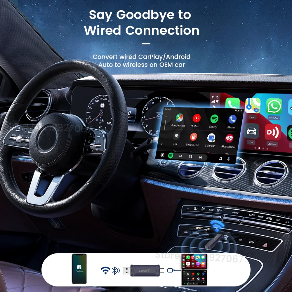 CarlinKit MINI 5.0 Pro Wireless CarPlay Adapter Android Auto Box Wired To Wireless USB Plug and Play 5.8Ghz Seamless Connection